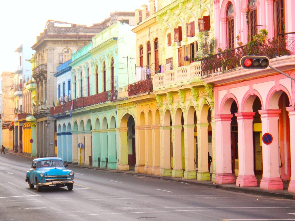 Classic Car and Colorful Buildings